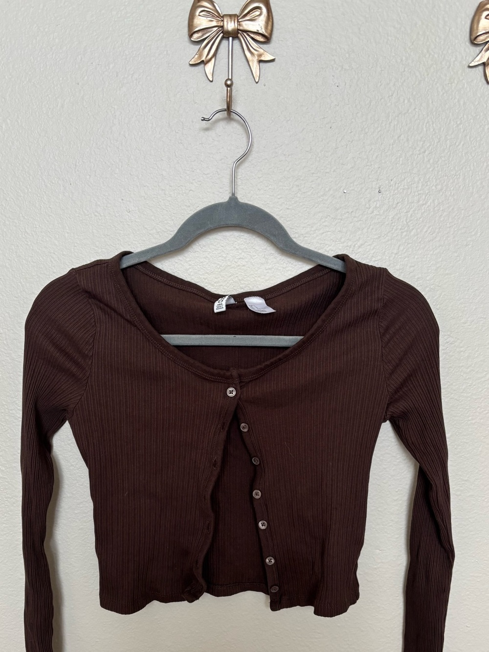 H&M Ribbed Scoop-Neck Top in Chocolate Brown